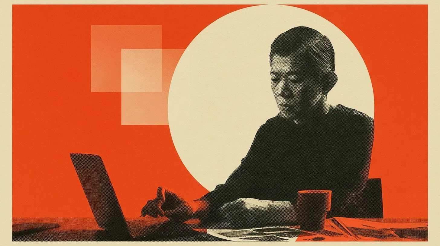 Malaysian freelance designer checks an overdue invoice before a late café shift, worried about rent but determined to keep going