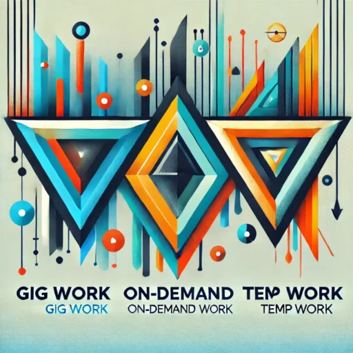 Abstract differences Gig Work On Demand Work and Temp Work. Overview of the Gig Economy